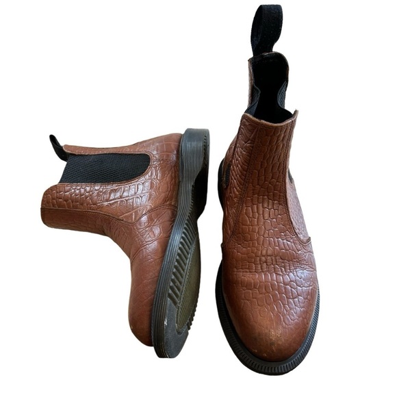 DR. Martens Flora Chelsea Croc Embossed Brown Black Boots Women’s 5 Casual Work - Picture 4 of 16